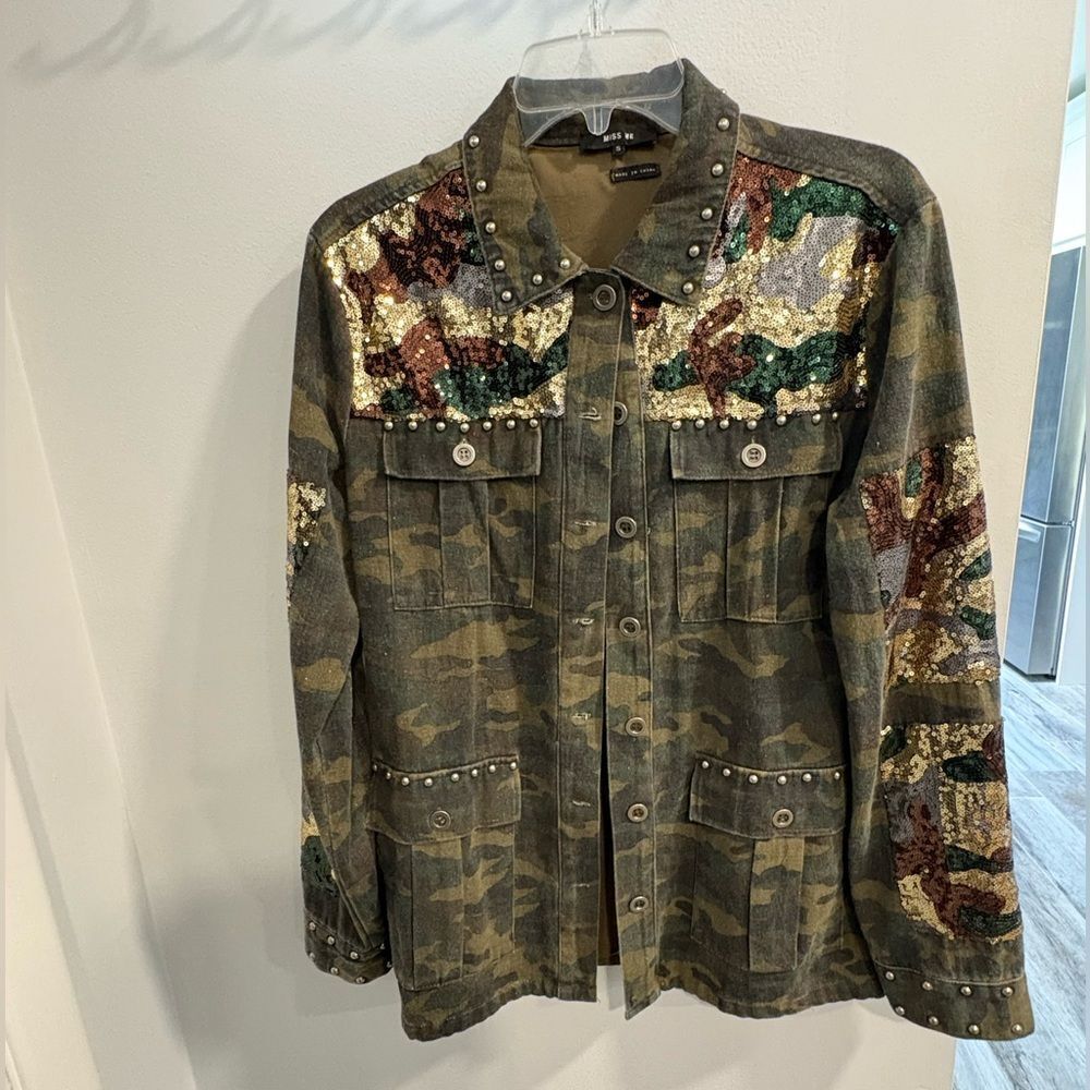 Miss Me Camouflage Sequin Jean Jacket - Picture 3 of 16